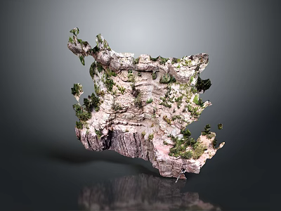 Natural Stone Wood Landscape Model With Layered Irregular Green Plant Covered Shape 3d model