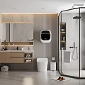 Modern Bathroom Interior Design With Vanity Mirror Toilet Glass Shower And Cabinet