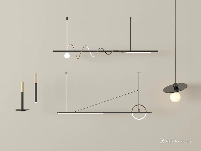 Modern Geometric Pendant Lights With Sleek Lines And Spherical Bulbs Design 3d model