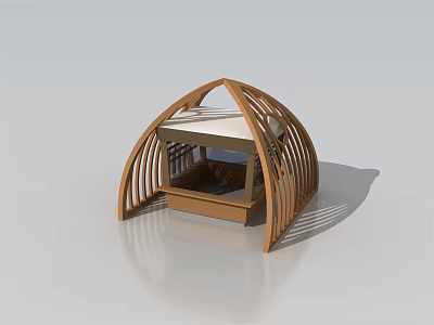 Wooden Arc Shaped Pavilion With Interior Seating And Open Design Structure 3d model