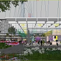 Café with Greenery Roof Wooden Structure Glass Walls Outdoor Seating Surrounded by Trees Twilight Lighting