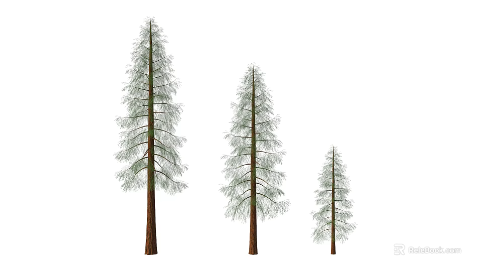 Three Different Sizes Arbor Trees With Brown Trunks And Green Leaves On White Background 3d model 