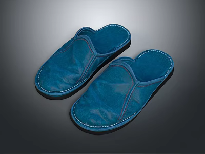Blue Leather Slippers with Stitched Detailing and Comfortable Sole for Daily Wear 3d model