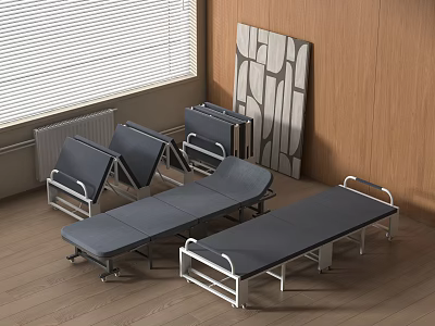Foldable Beds Room Interior With Window Blinds Radiator Abstract Painting And Wooden Floor 3d model