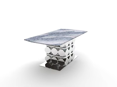 Modern Dining Table With Marble Top And Reflective Layered Geometric Legs 3d model