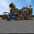 Colorful Shipping Container Playground Building with Cartoon Characters Slide and Train