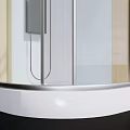 Modern Shower Head In Transparent Glass Shower Enclosure With White Base