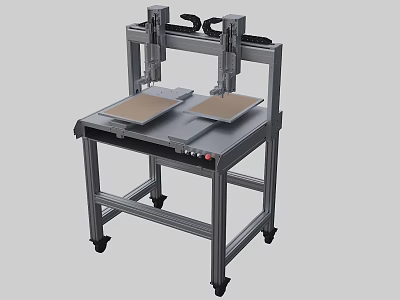 Industrial Equipment with Dual Workstations Mechanical Arms Mobile Metal Frame and Work Platforms 3d model