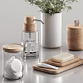 Stylish Bathroom Accessories Collection With Hand Soap Dispenser Wooden Storage Jars Soap Dish And Hair Brush