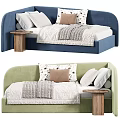 Stylish Daybed Interior With Colorful Pillows Soft Blankets And Wooden Side Table