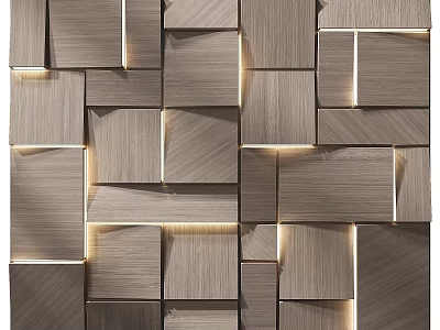 Gray Square Wooden Wall Panels With Lighting For Interior Decorative Design 3d model