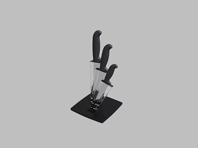 Modern Kitchen Knife Set With Black Handles And Acrylic Block Stand 3d model