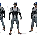 Game Movie Character In Blue Cap White T-shirt Black Tactical Vest And Rolled Up Jeans