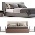 Modern Double Bed With Gray Beige Bedding Headboard And Nightstands 3d model