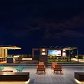 Outdoor Rooftop Lounge Area With Seating Dining Space And Night Sky View”