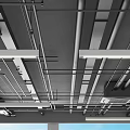 Industrial Ceiling Mechanical Pipes With Metal Supports And Structural Layout