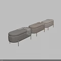 Beige Gray Sofa Bench with Vertical Ribbed Design Golden Silver Metal Legs and Soft Blanket