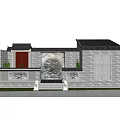 Ancient Architecture Exterior With Traditional Black Roof Red Door Circular Decorative Pattern And Stone Carvings