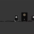 Black Desktop Computer Speakers With Three Units And Connecting Wires 3d model