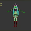 Child 3D Cartoon Character With Turquoise Hair Black Hat Pink Accents And Stylish Outfit
