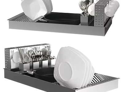 Stainless Steel Kitchenware Storage Rack With Plates Pans And Utensils Organizer 3d model