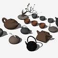Various Ceramic Tea Set With Teapots And Teacups In Different Colors 3d model