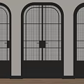 Black Framed Arched Top Casement Doors with Glass Panes and Light Colored Walls