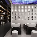 Modern Hair Salon Interior With Marble Reception Desk Black Styling Chairs Mirrors And Green Plants