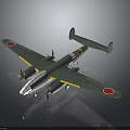 Military Aircraft Weapon Model With Green Body Red Round Insignia Four Propellers And Twin Tail