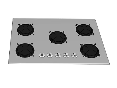 Kitchen Appliance Modern Gas Cooktop With Five Burners And Control Knobs On Stainless Steel Surface 3d model