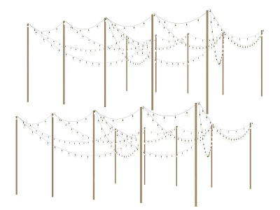 Modern Chandelier Design With Wooden Poles And String Lights For Home Decor 3d model