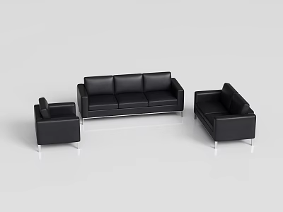 Modern Black Leather Sofa Set With Three Seater Sofa and Armchairs and Metal Legs 3d model
