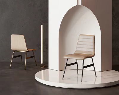 Modern Light Beige Dining Chairs With Striped Design And Black Metal Legs 3d model