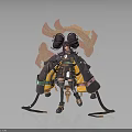 Anime Style Character With Twin Buns And Fiery Creature In Mechanical Armor Design