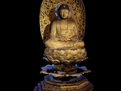 Traditional Wooden Buddha Sculpture Carving With Seated Posture And Lotus Pedestal 3d model