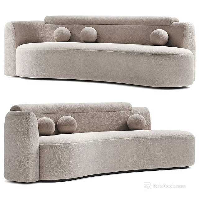 Multi Seater Sofa Light Gray Curved Design With Round Upholstered Cushions 3d model 