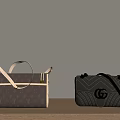 Brown Louis Vuitton Tote And Black Gucci Chain Bags On Wooden Table