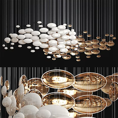 Modern Shiny Gold Oval And White Round Chandeliers For Interior Design Decor 3d model