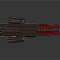 Futuristic Sci Fi Gun with Red Black Body Blue Glowing Accents and Number 66 Detail