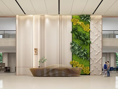 Modern Hotel Lobby Interior With Stylish Reception Desk And Living Plant Wall Decorative Panels 3d model