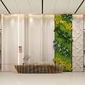 Hotel Lobby Reception Modern Reception Area Lobby Plant Wall Curved Surface Wave Board Art Wall Bookcase Books Casual Table and Chair Sofa Figure Model Decorations Plant Potted Plants 3d model