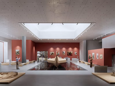 Cultural Center Interior Design With Art Exhibitions Sculpture Displays And Lighting 3d model