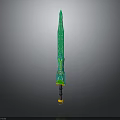 Decorative Green Sword With Intricate Floral Patterns Blue Yellow Accents And Yellow Black Hilt