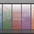 Colored Glass Partition For Office Space Separating Meeting Room And Work Areas