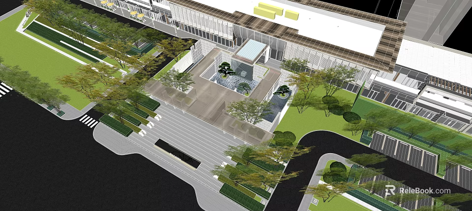 Modern Garden Landscape Design With Water Feature Greenery Pathway And Trees 3d model 