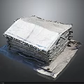 Fabric Covered Stacked Structure With Blue Base Cloth And White Top Fabric With Fringe Edges