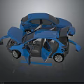 Blue Car With Open Doors Engine Hood Showcasing Internal Structure And Components 3d model