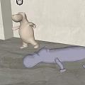 White Standing And Gray Lying Hippo Plush Toys In Modern Room With Plant And Lamp