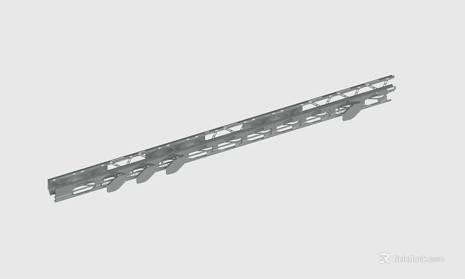 Sturdy Metal Rail With Slotted Holes And Support Brackets For Industrial Use 3d model 