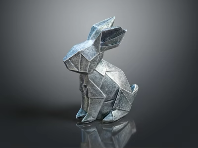 Modern Metallic Origami Rabbit Figurine With Geometric Folds And Shiny Surface Reflection 3d model